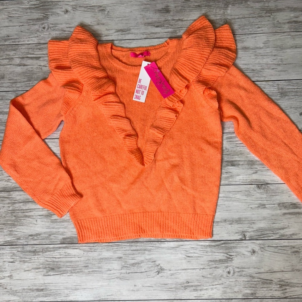 Lilly Pulitzer Orange Marceline Sweater with Ruffled Shoulders Size Medium NWT